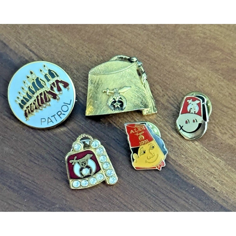 Vintage Shriners Masonic Pin Lot 5 Alee 1991 Patrol Fez Rhinestone Brooch